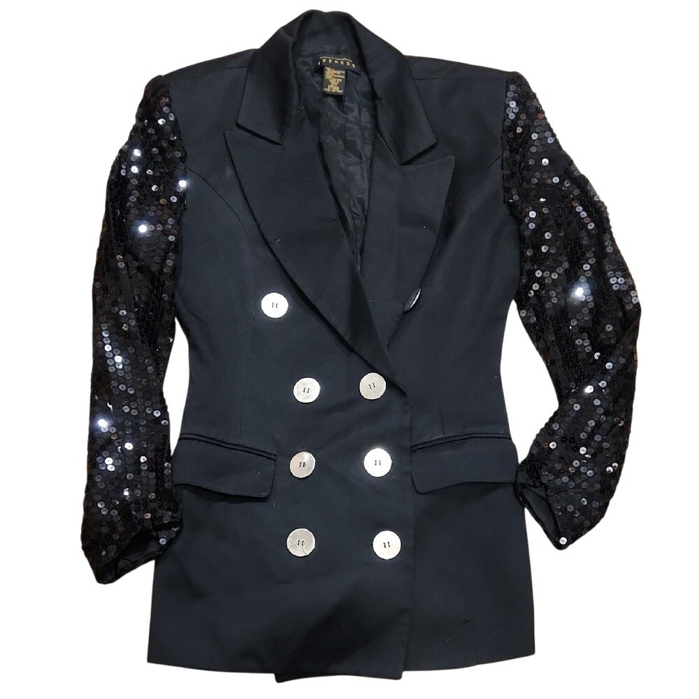 Express Vintage 90s Baddie Glam Mob Wife Sequin Sparkle Mini Blazer Dress Small